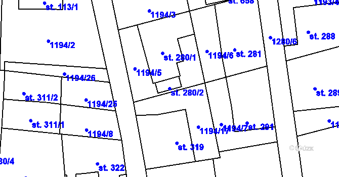 Parcela st. 280/2 v KÚ Mořkov, Katastrální mapa
