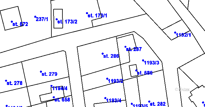 Parcela st. 286 v KÚ Mořkov, Katastrální mapa