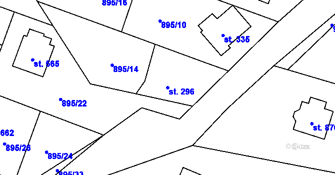 Parcela st. 296 v KÚ Mořkov, Katastrální mapa