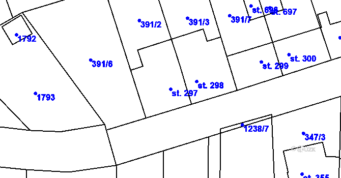 Parcela st. 297 v KÚ Mořkov, Katastrální mapa