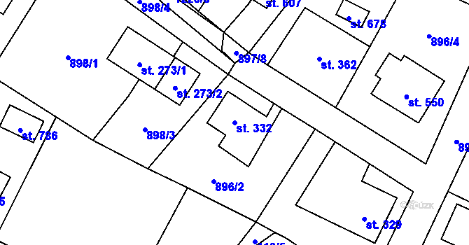 Parcela st. 332 v KÚ Mořkov, Katastrální mapa