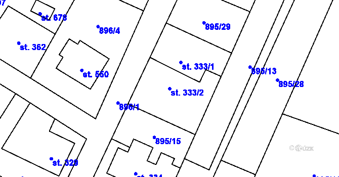 Parcela st. 333/2 v KÚ Mořkov, Katastrální mapa