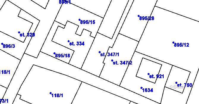 Parcela st. 347/1 v KÚ Mořkov, Katastrální mapa