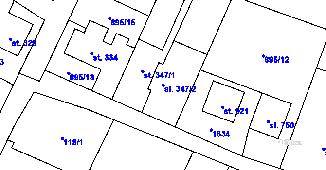 Parcela st. 347/2 v KÚ Mořkov, Katastrální mapa
