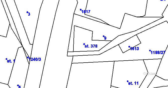 Parcela st. 378 v KÚ Mořkov, Katastrální mapa