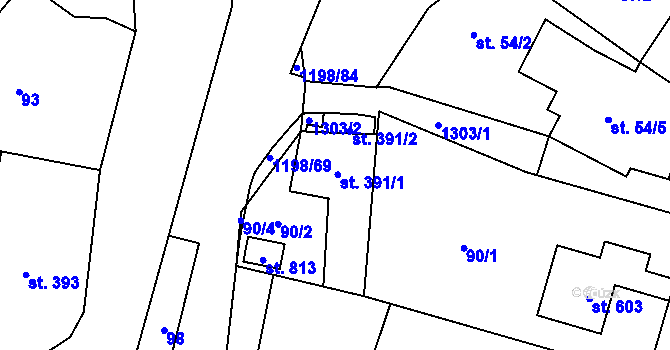 Parcela st. 391 v KÚ Mořkov, Katastrální mapa