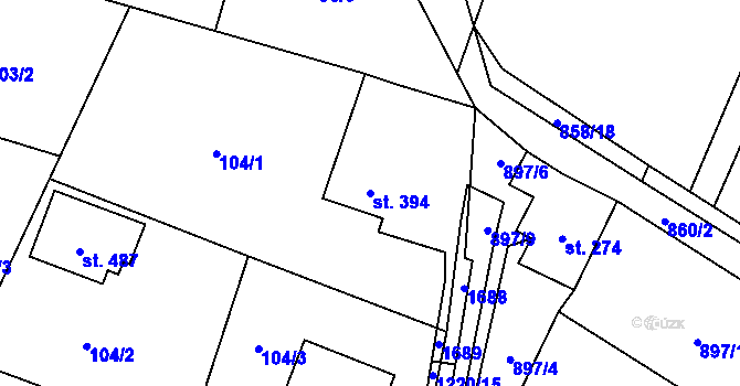 Parcela st. 394 v KÚ Mořkov, Katastrální mapa