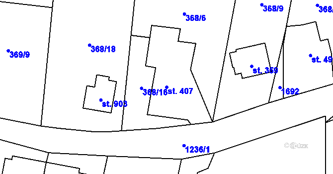 Parcela st. 407 v KÚ Mořkov, Katastrální mapa