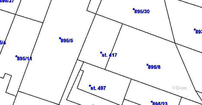 Parcela st. 417 v KÚ Mořkov, Katastrální mapa