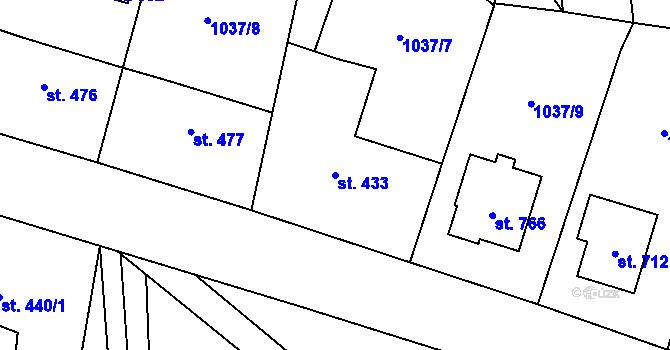 Parcela st. 433 v KÚ Mořkov, Katastrální mapa