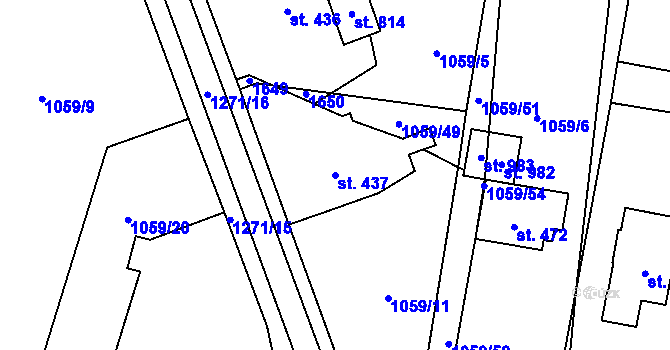 Parcela st. 437 v KÚ Mořkov, Katastrální mapa