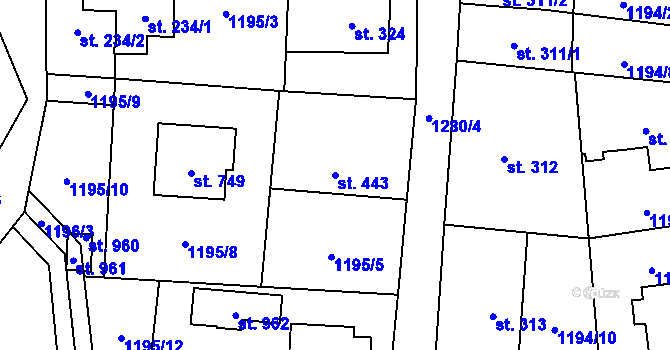 Parcela st. 443 v KÚ Mořkov, Katastrální mapa