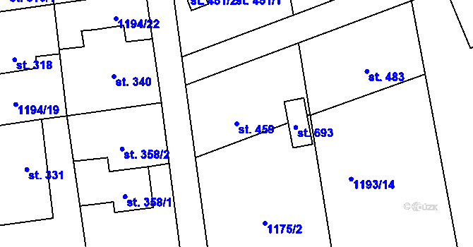 Parcela st. 459 v KÚ Mořkov, Katastrální mapa
