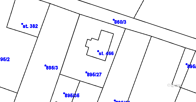 Parcela st. 466 v KÚ Mořkov, Katastrální mapa