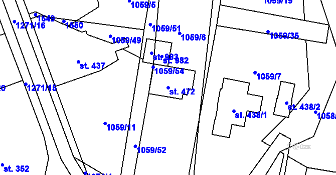 Parcela st. 472 v KÚ Mořkov, Katastrální mapa