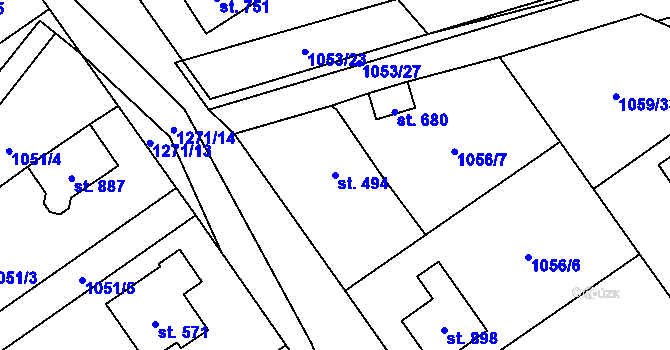 Parcela st. 494 v KÚ Mořkov, Katastrální mapa