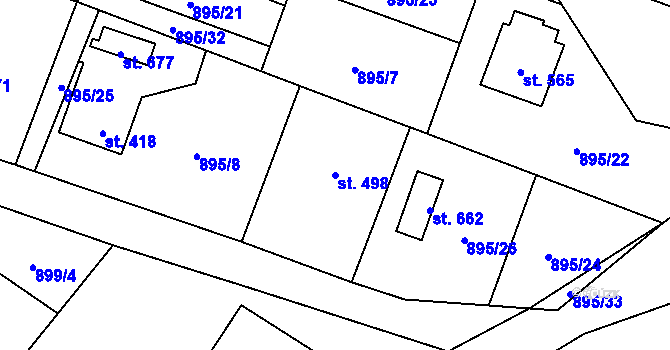 Parcela st. 498 v KÚ Mořkov, Katastrální mapa