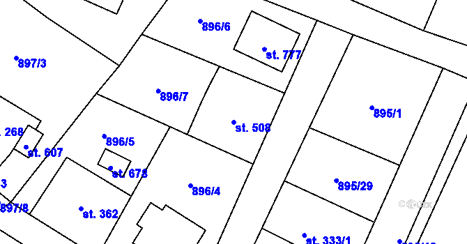 Parcela st. 508 v KÚ Mořkov, Katastrální mapa