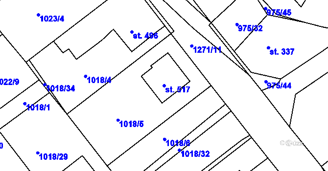 Parcela st. 517 v KÚ Mořkov, Katastrální mapa