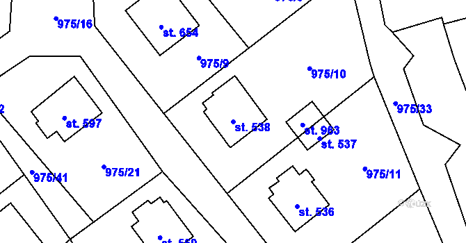 Parcela st. 538 v KÚ Mořkov, Katastrální mapa