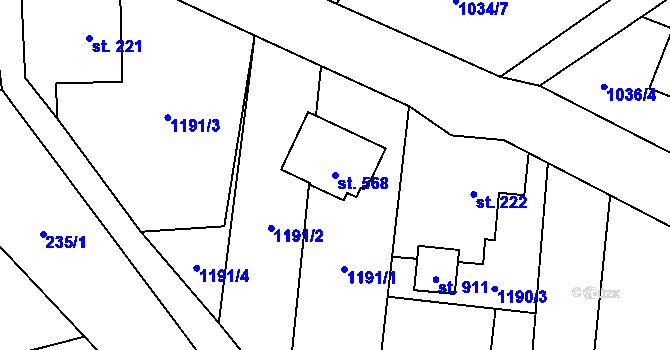 Parcela st. 568 v KÚ Mořkov, Katastrální mapa
