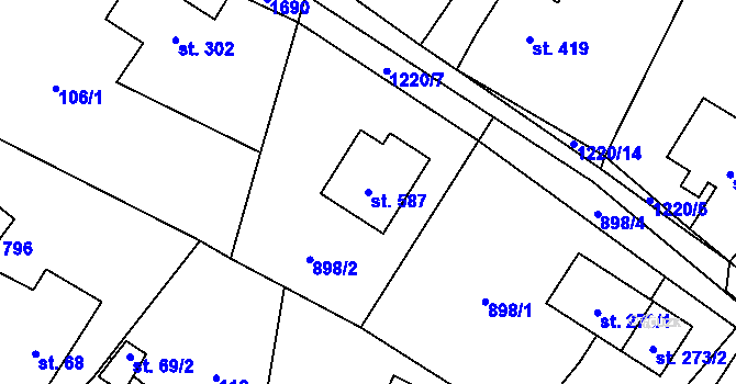 Parcela st. 587 v KÚ Mořkov, Katastrální mapa