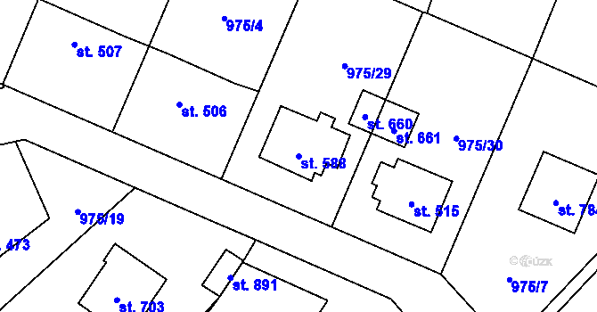 Parcela st. 588 v KÚ Mořkov, Katastrální mapa