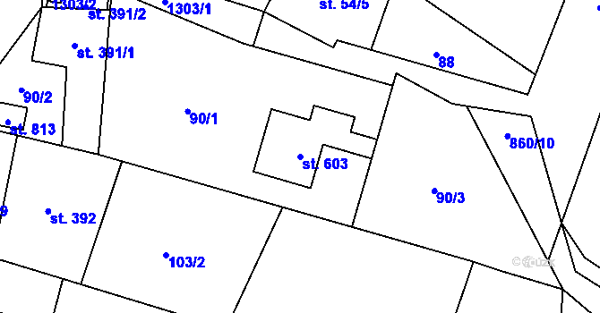 Parcela st. 603 v KÚ Mořkov, Katastrální mapa