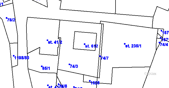 Parcela st. 612 v KÚ Mořkov, Katastrální mapa