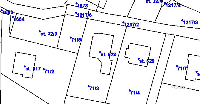 Parcela st. 628 v KÚ Mořkov, Katastrální mapa