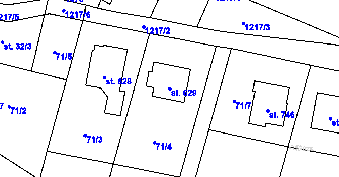 Parcela st. 629 v KÚ Mořkov, Katastrální mapa