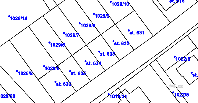 Parcela st. 633 v KÚ Mořkov, Katastrální mapa