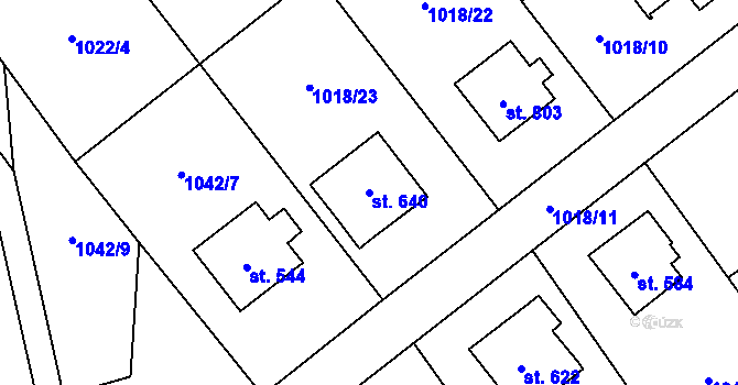 Parcela st. 640 v KÚ Mořkov, Katastrální mapa