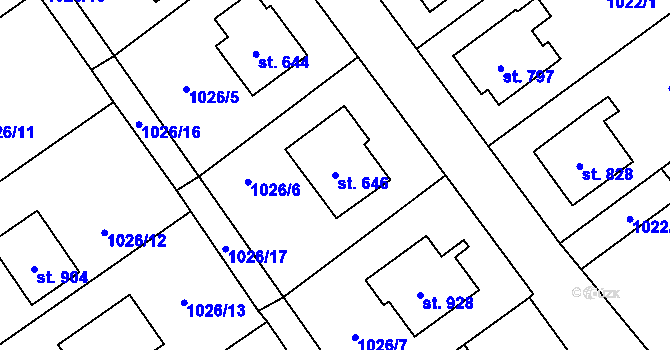 Parcela st. 646 v KÚ Mořkov, Katastrální mapa