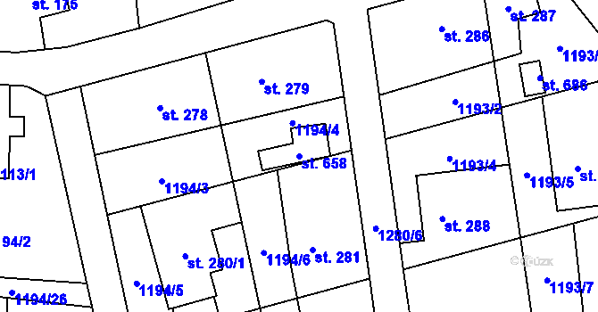 Parcela st. 658 v KÚ Mořkov, Katastrální mapa