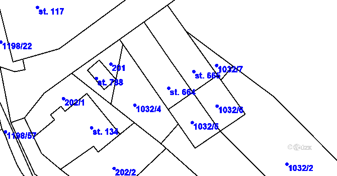 Parcela st. 664 v KÚ Mořkov, Katastrální mapa