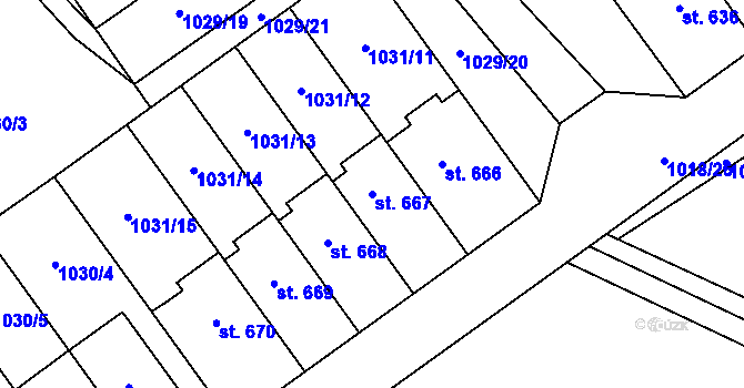 Parcela st. 667 v KÚ Mořkov, Katastrální mapa