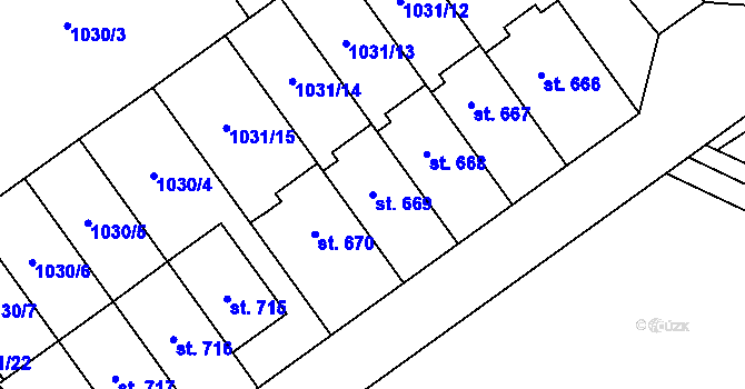 Parcela st. 669 v KÚ Mořkov, Katastrální mapa