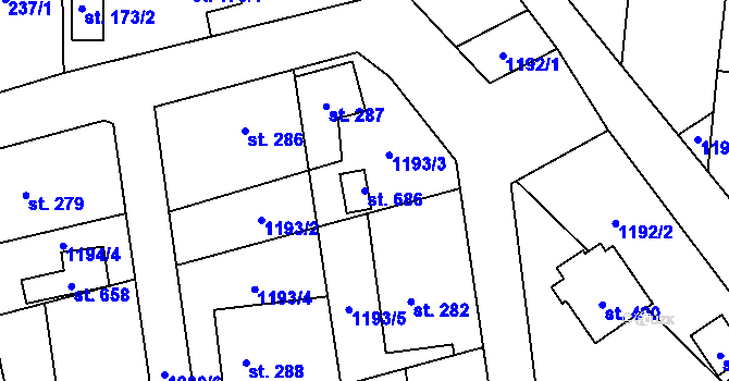 Parcela st. 686 v KÚ Mořkov, Katastrální mapa