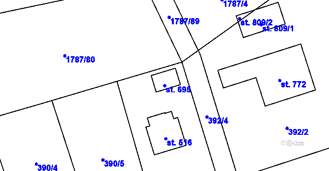 Parcela st. 695 v KÚ Mořkov, Katastrální mapa