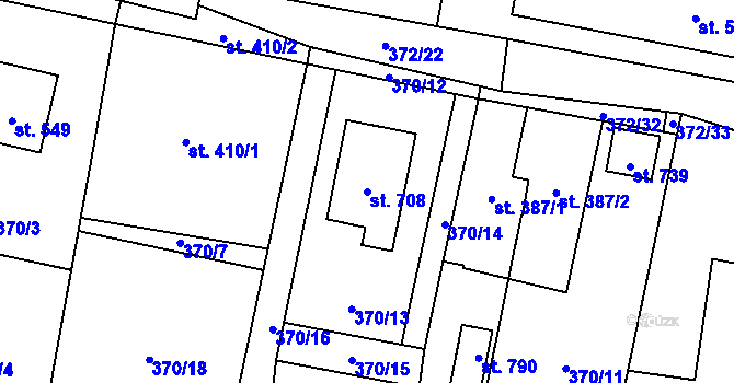 Parcela st. 708 v KÚ Mořkov, Katastrální mapa