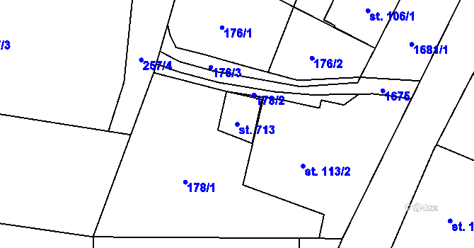 Parcela st. 713 v KÚ Mořkov, Katastrální mapa