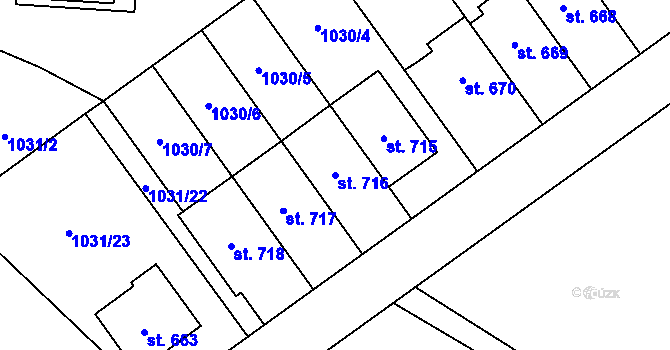 Parcela st. 716 v KÚ Mořkov, Katastrální mapa