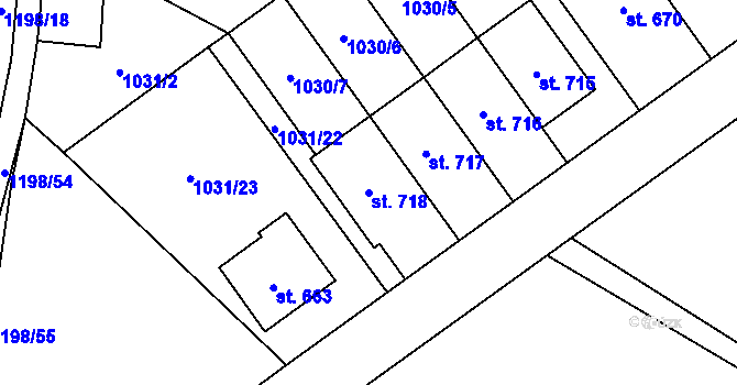Parcela st. 718 v KÚ Mořkov, Katastrální mapa