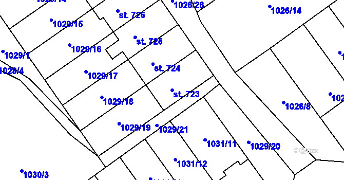 Parcela st. 723 v KÚ Mořkov, Katastrální mapa