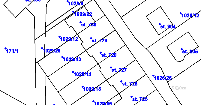 Parcela st. 728 v KÚ Mořkov, Katastrální mapa