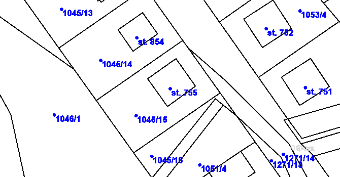 Parcela st. 755 v KÚ Mořkov, Katastrální mapa