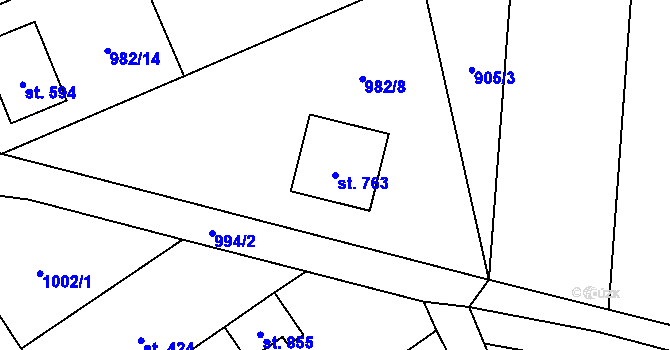 Parcela st. 763 v KÚ Mořkov, Katastrální mapa
