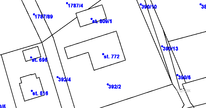 Parcela st. 772 v KÚ Mořkov, Katastrální mapa
