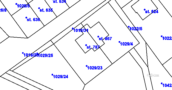 Parcela st. 787 v KÚ Mořkov, Katastrální mapa